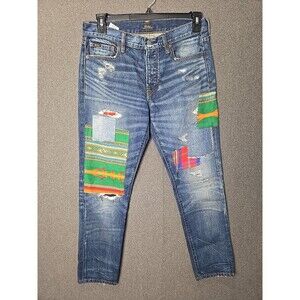 Polo Ralph Lauren 28 Blue Avery Boyfriend Patchwork Button Fly Jeans